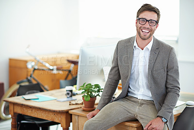 Buy stock photo Portrait of a handsome male designer in his modern office