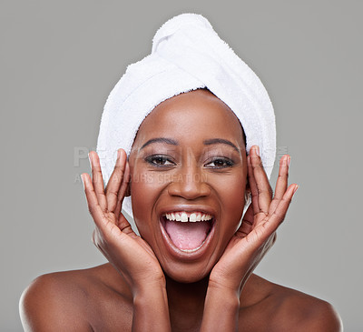 Buy stock photo Studio portrait of a young woman with beautiful skin being cheerful