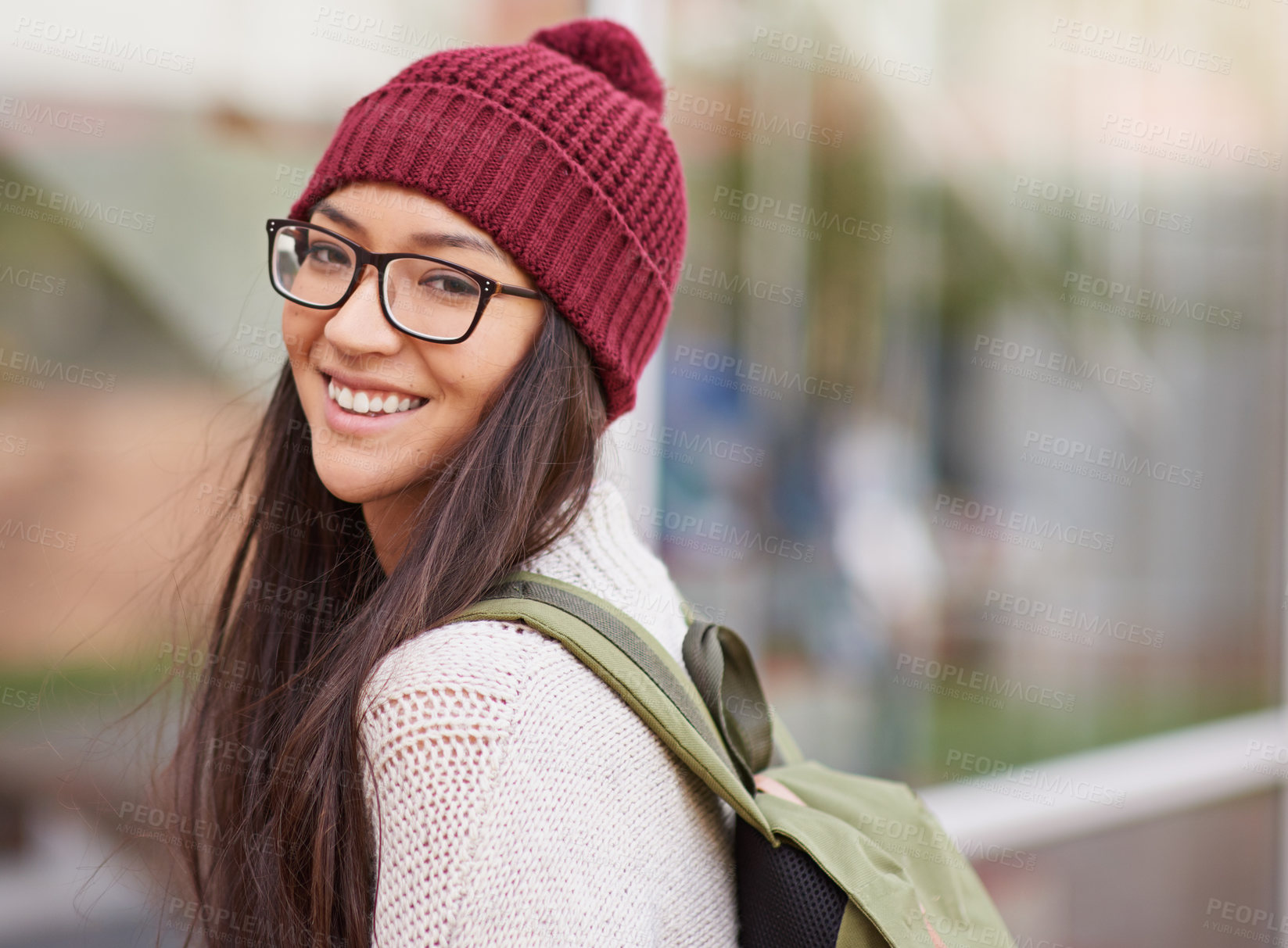 Buy stock photo Cropped shot of a female university student on campus
