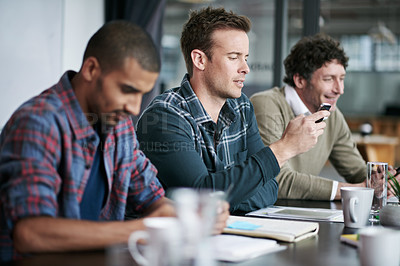 Buy stock photo Cropped shot of a coworkers in a business meeting