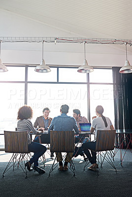 Buy stock photo Brainstorming, team and staff with creativity, planning and collaboration in a meeting, share ideas and new project. Group, business people and creative with cooperation, teamwork and negotiation