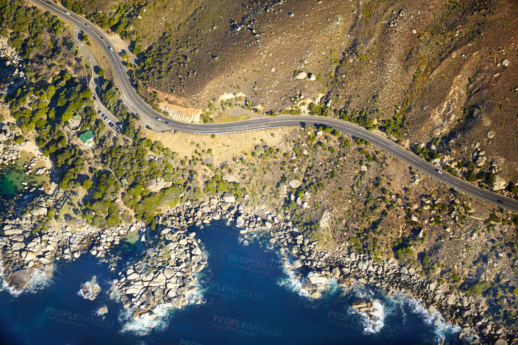 Buy stock photo Aerial view, city and nature of beach, location and destination for vacation, explore and travel. Tourism, waves and adventure in Sydney, Australia and water of sea in island, holiday and road