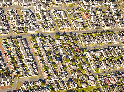 Buy stock photo Aerial shot of suburban development