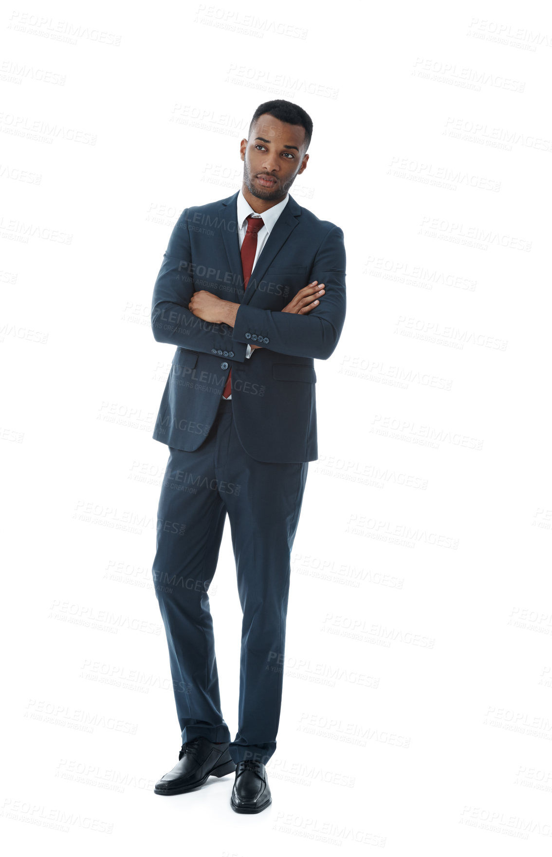 Buy stock photo Businessman, idea and confident in studio with pride for professional career in corporate law, legal practice and justice. Male lawyer, arms crossed and proud for attorney with white background.