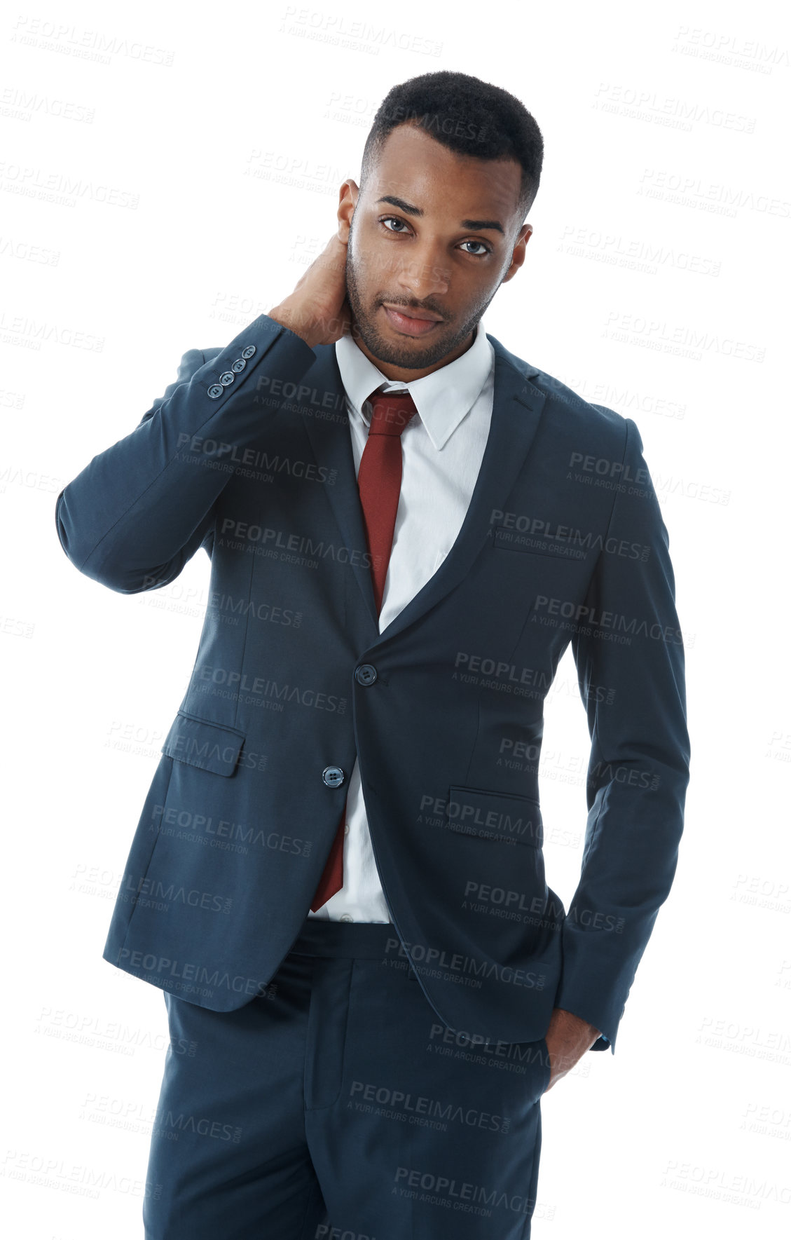 Buy stock photo Portrait, business and black man in suit, fashion and employee isolated on white studio background. African person, financial consultant and stylish clothes with corporate professional or formal wear