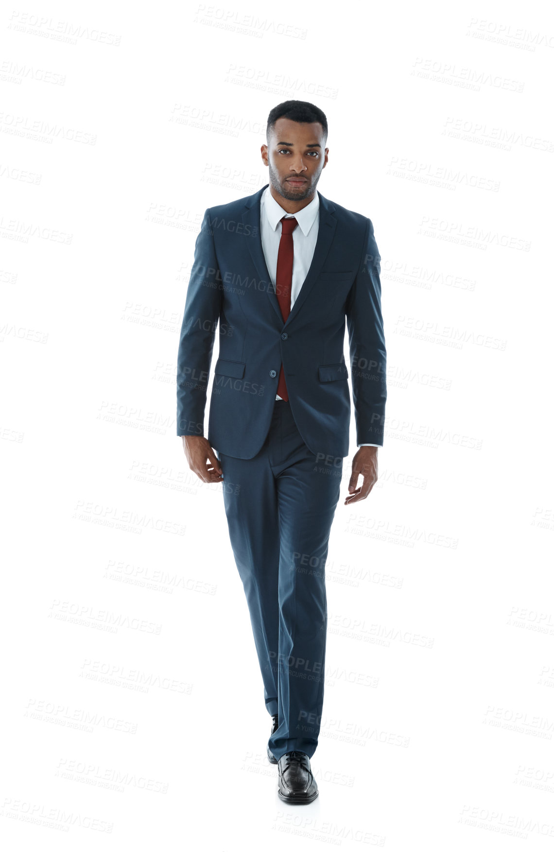 Buy stock photo Portrait, business consultant and black man with attorney in studio on white background. Professional lawyer, face and confident employee, legal advocate and African advisor in law firm for career