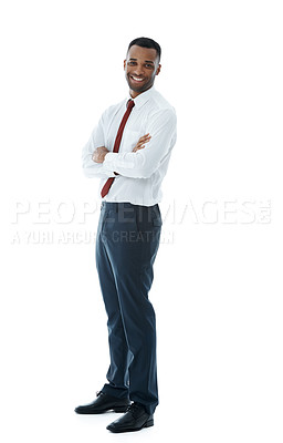 Buy stock photo Crossed arms, lawyer and portrait of businessman on a white background with attitude, confidence or ambition. Professional, corporate and person with pride for legal career, work or job in studio