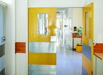 Buy stock photo Interior shot of a hospital corridor