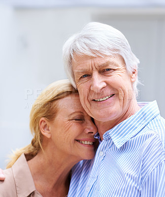 Buy stock photo Close up of an elderly couple standing outdoors