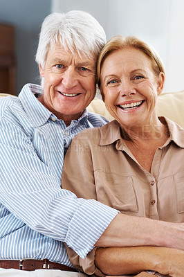 Buy stock photo Portrait of a loving husband embracing his wife