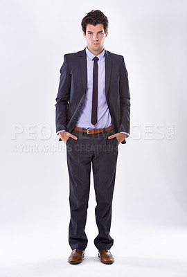 Buy stock photo Business, man and serious on portrait in studio on white background for career opportunity or job interview. Male person, entrepreneur and confident for professional position at work with suit