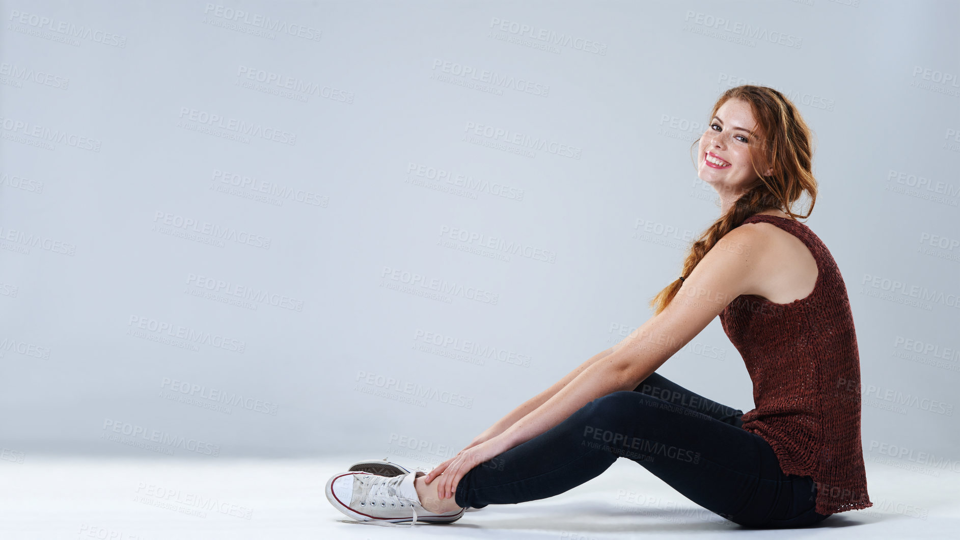 Buy stock photo Portrait of a beautiful young woman wearing casual clothing posing in studio