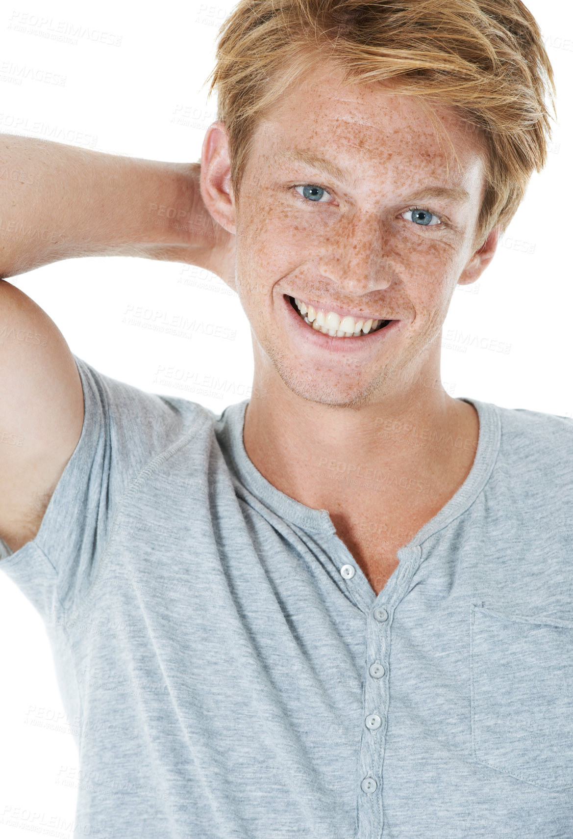 Buy stock photo Studio portrait of a handsome young man with ginger hair