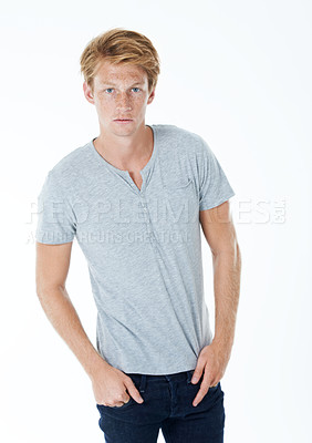 Buy stock photo Studio portrait of a handsome young man with ginger hair