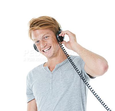 Buy stock photo Studio portrait of a handsome young man with ginger hair