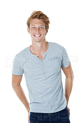 Buy stock photo Studio portrait of a handsome young man with ginger hair