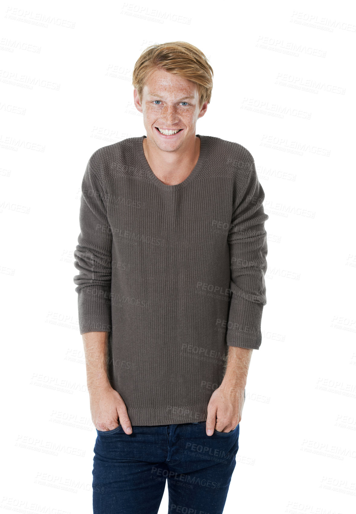 Buy stock photo Studio portrait of a handsome young man with ginger hair