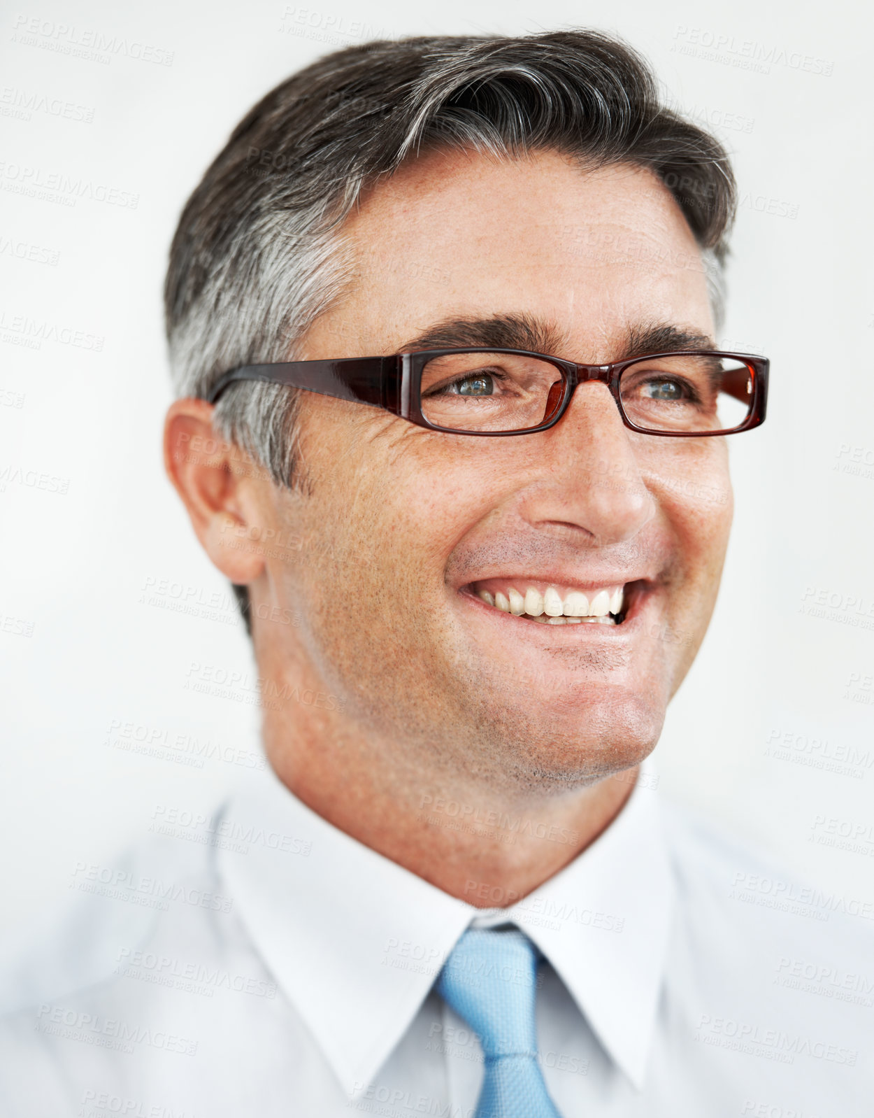 Buy stock photo Handsome mature businessman wearing glasses against a white background