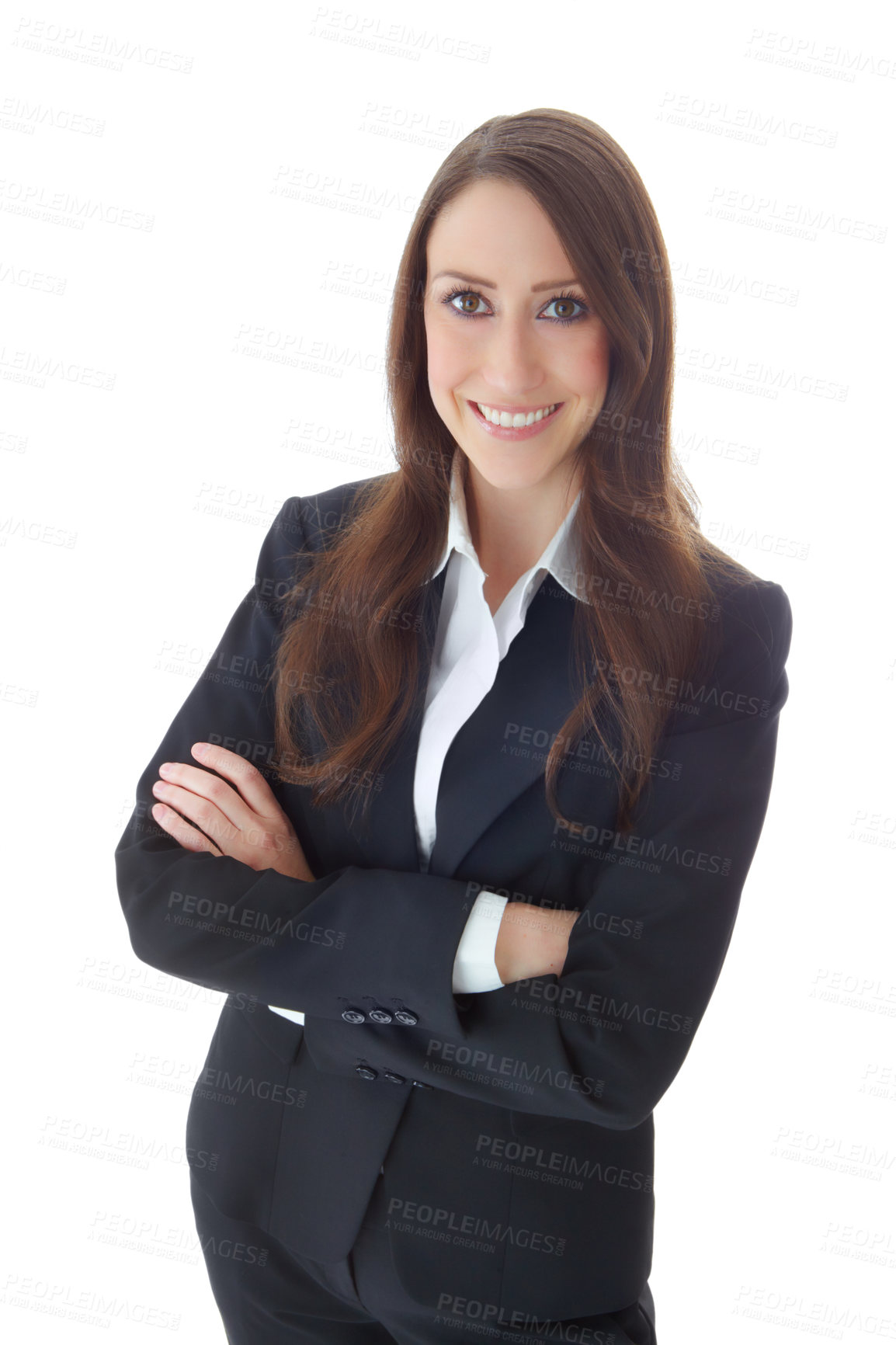 Buy stock photo A beautiful businesswoman crossing her arms confidently while isolated on a white background