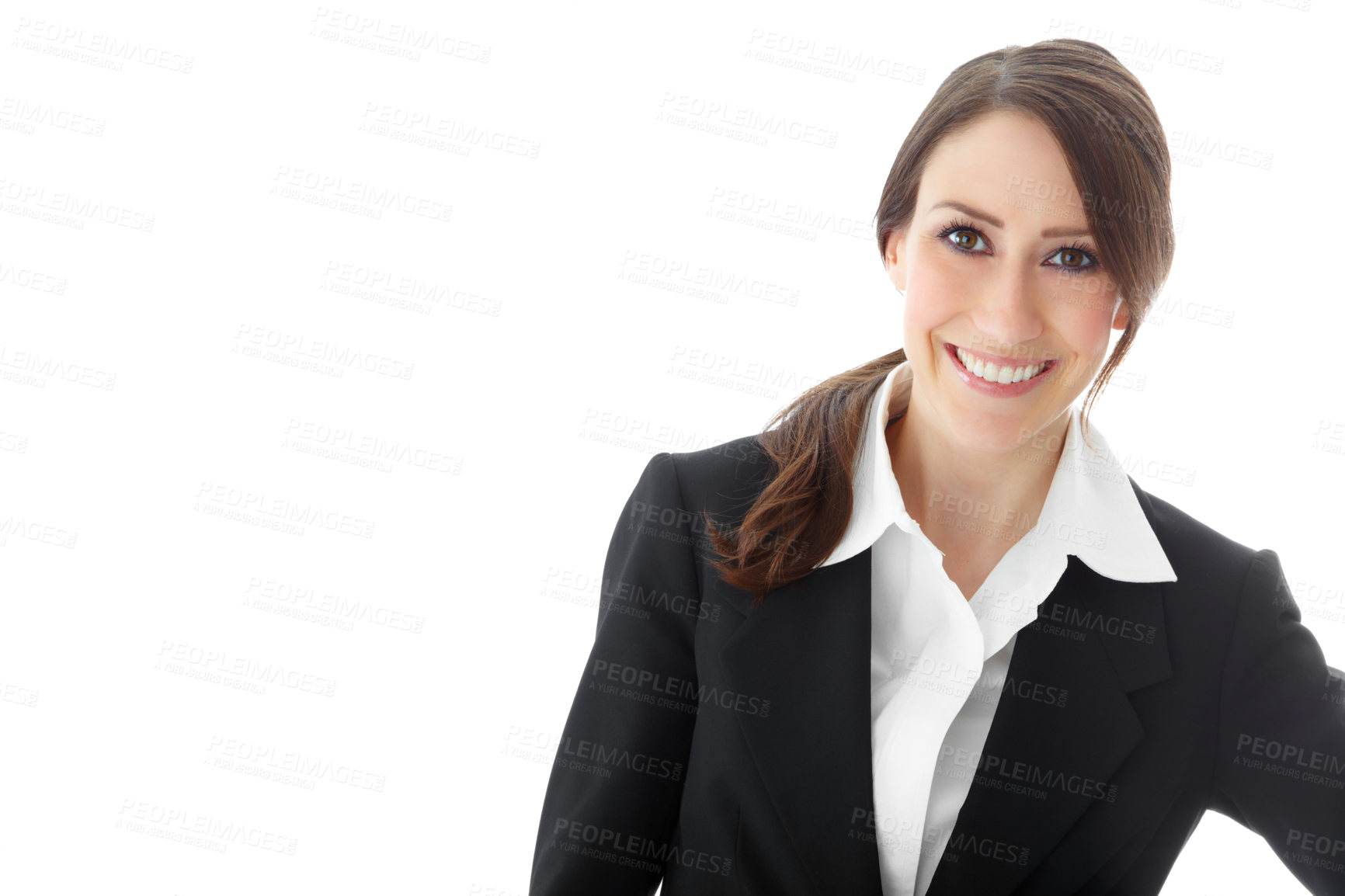 Buy stock photo Portrait of a confident businesswoman standing alongside copyspace