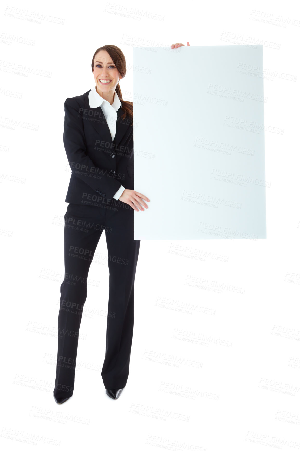 Buy stock photo A confident businesswoman holding a placard for your copyspace - Isolated