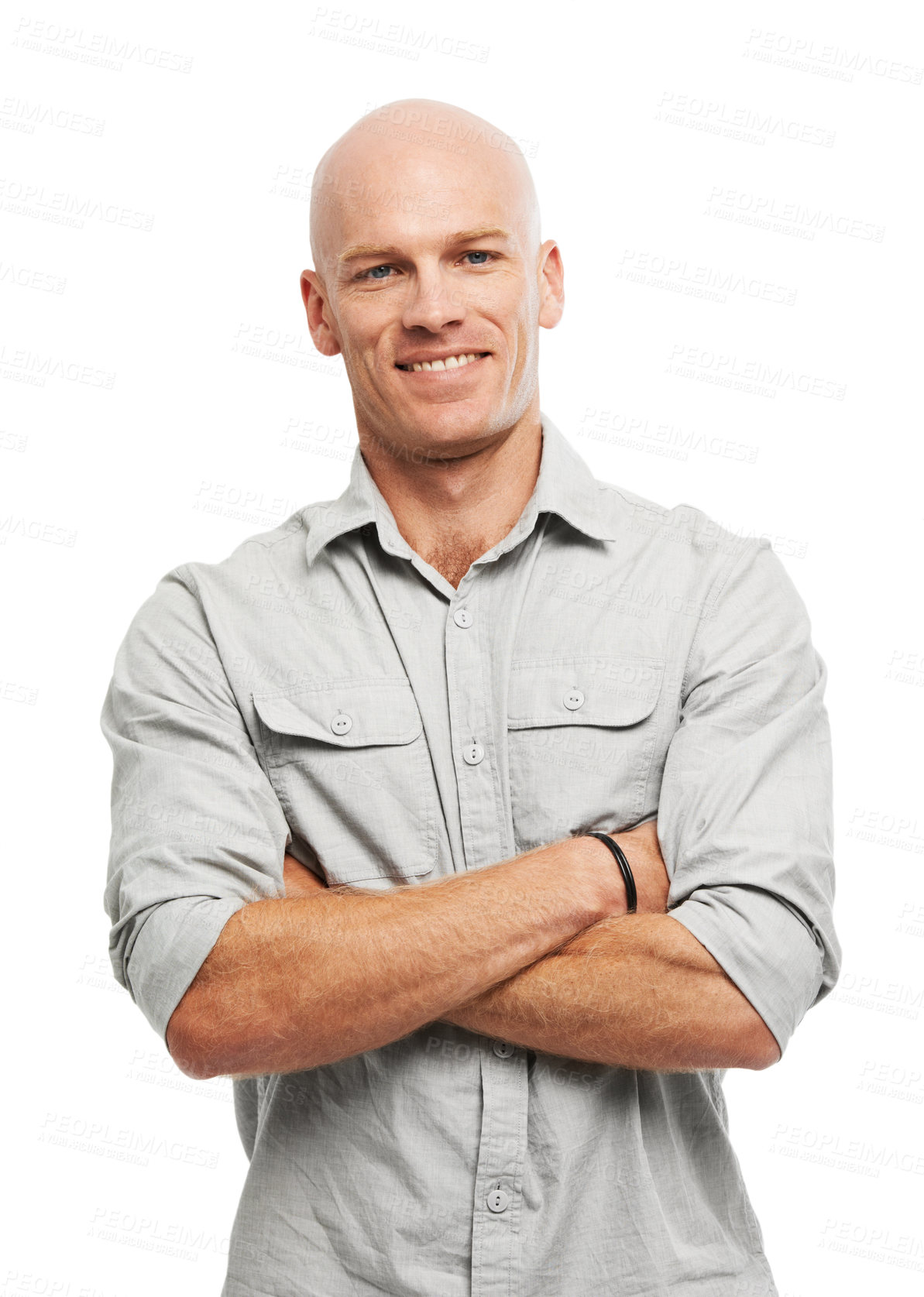 Buy stock photo Portrait of a handsome man standing with his arms crossed