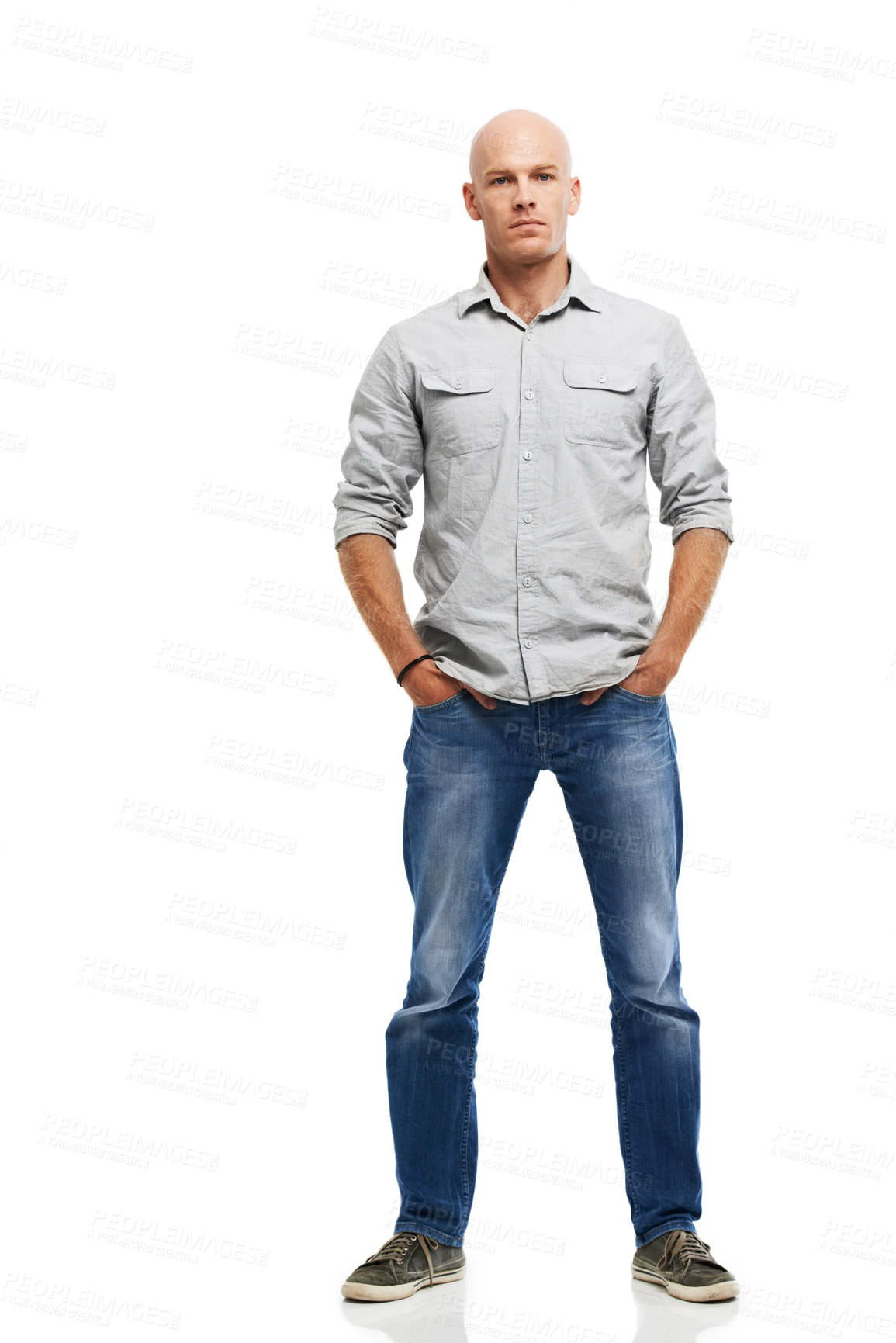 Buy stock photo Fashion, serious and portrait of man in studio with confidence for tough career in carpentry. Pride, person and male industrial worker with style for contractor job isolated by white background.