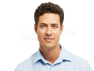 Buy stock photo Studio shot of handsome, expressive young man isolated on white
