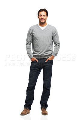 Buy stock photo Studio shot of a handsome young man isolated on white