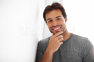 Buy stock photo A young man standing indoors