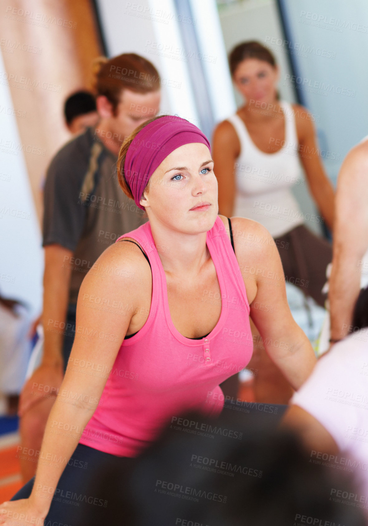 Buy stock photo Relax, yoga and woman in group class for fitness, wellness and stretching for healthy body care. Diversity, friends and people at exercise club together for balance, mindfulness and zen workout.