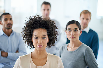 Buy stock photo Portrait of a group of diverse colleagues standing in an office