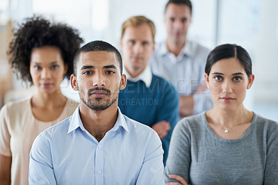 Buy stock photo Portrait of a group of diverse colleagues standing in an office