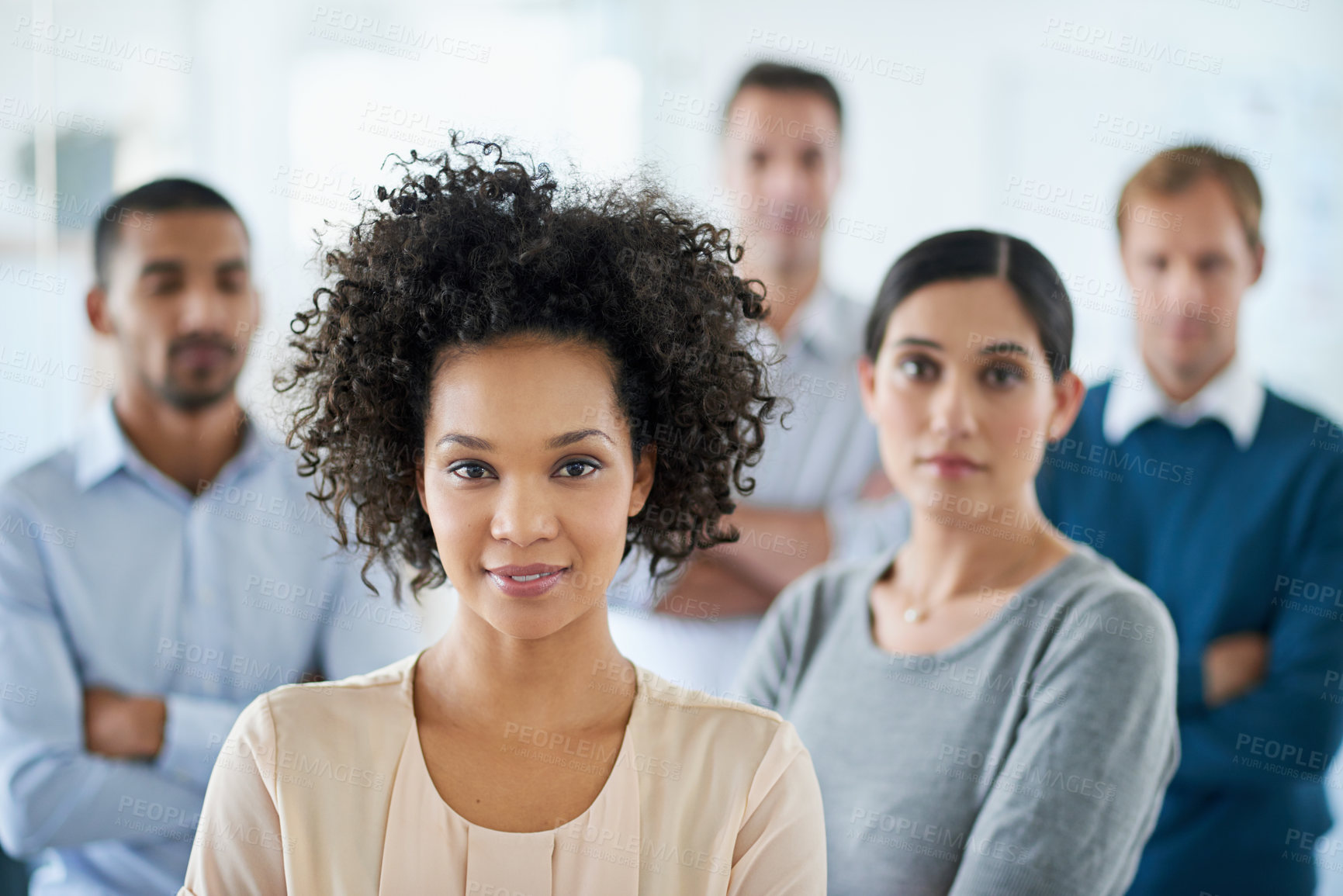 Buy stock photo Leadership, mission and portrait with business people in office together for administration or collaboration. Ambition, diversity and management with confident employee group in company workplace