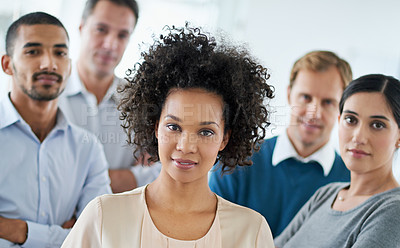 Buy stock photo Portrait of a group of diverse colleagues standing in an office