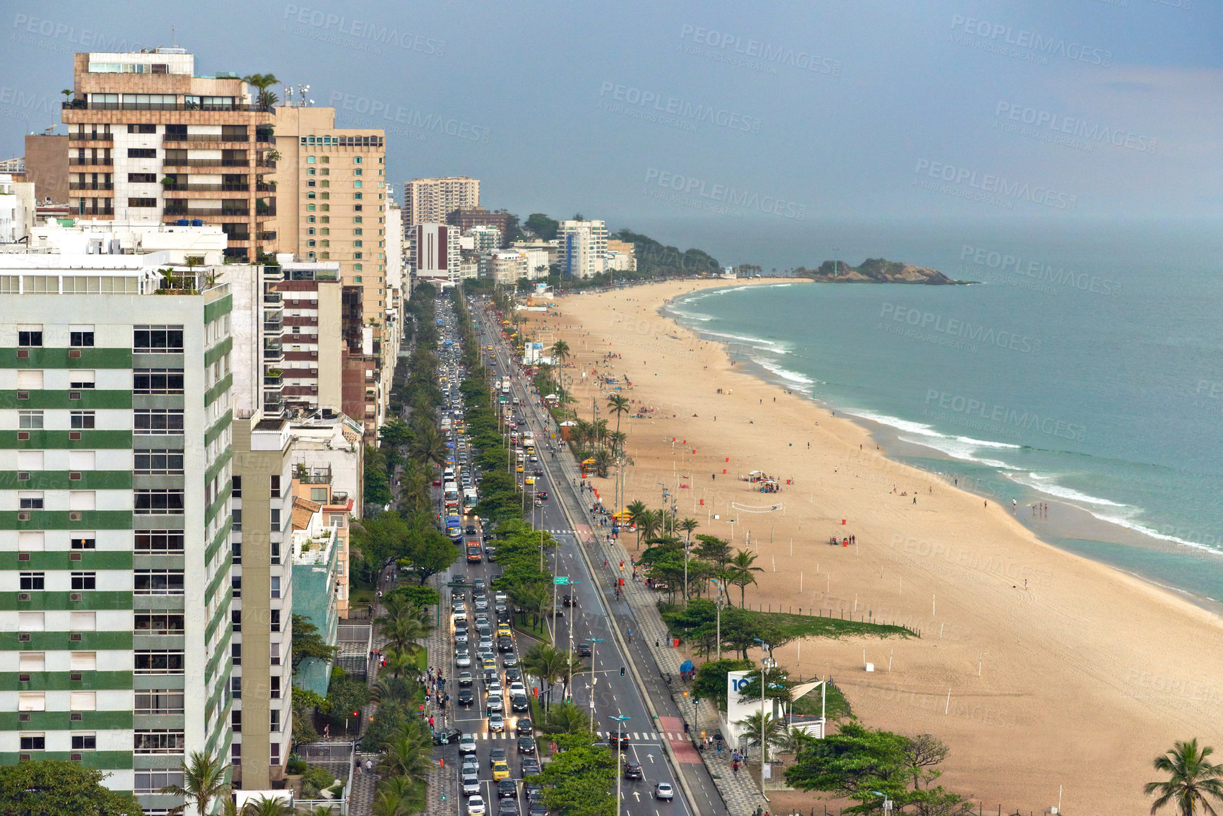 Buy stock photo An aerial view of the beaches in Rio de Janeiro, Brazil