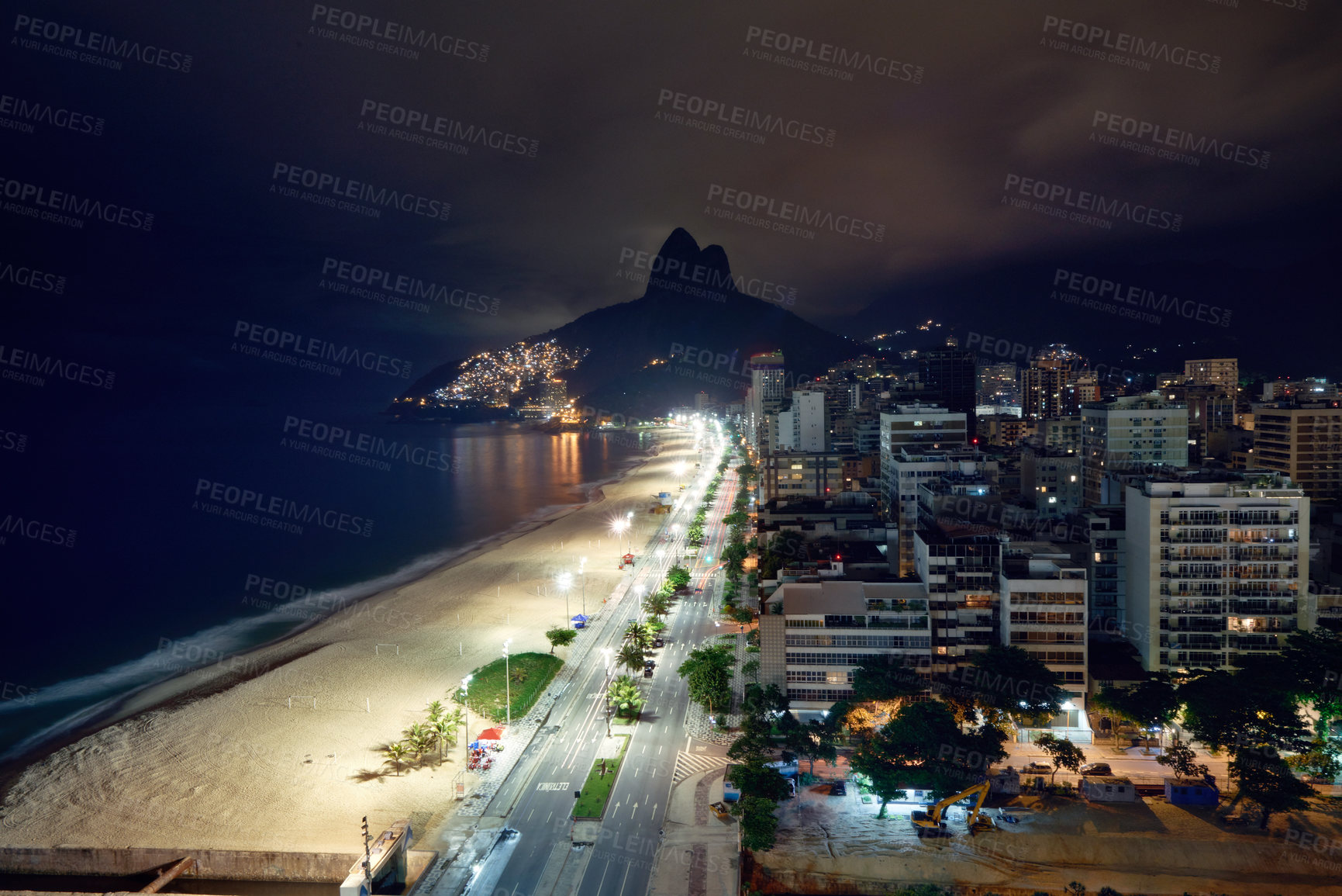 Buy stock photo Shot of a Rio beach at night