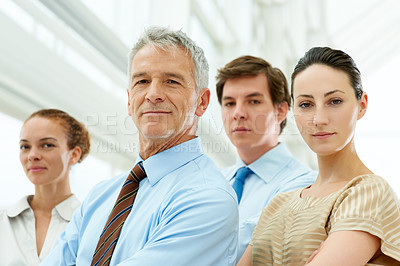 Buy stock photo Portrait, leadership and arms crossed with a senior man in the office as a CEO, manager or boss of a company. Face, management with a confident mature leader in the workplace for a corporate job