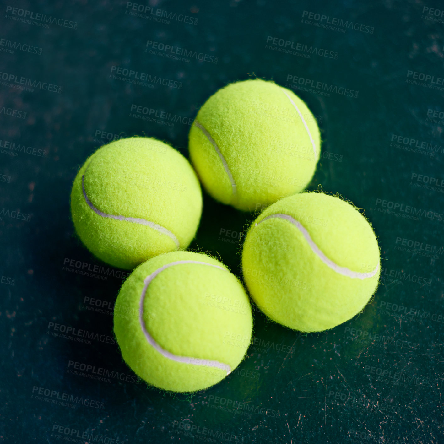 Buy stock photo Tennis ball, sports and outdoor on ground in closeup for training, games and professional competition. Equipment, court and fitness with zoom on floor, exercise and international contest in London