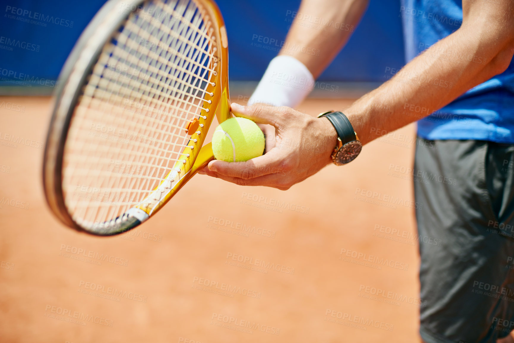 Buy stock photo Cropped shot of a tennis player ready to serve