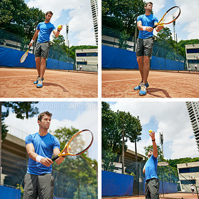 Buy stock photo Composite image of a man playing tennis