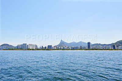 Buy stock photo Panoramic shot of the city of Rio de Janeiro from a distance