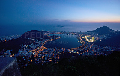 Buy stock photo The view of Rio de Janeiro just after sunset
