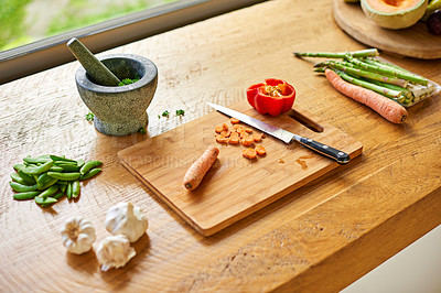 Buy stock photo Cropped shot of vegetables in the kitchen