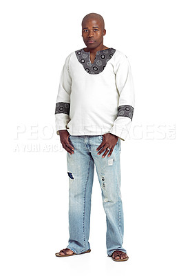 Buy stock photo Full length studio shot of an african man standing against a white background