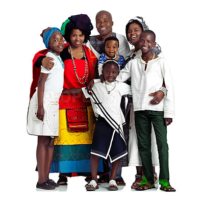 Buy stock photo Studio shot of a traditional african family isolated on white