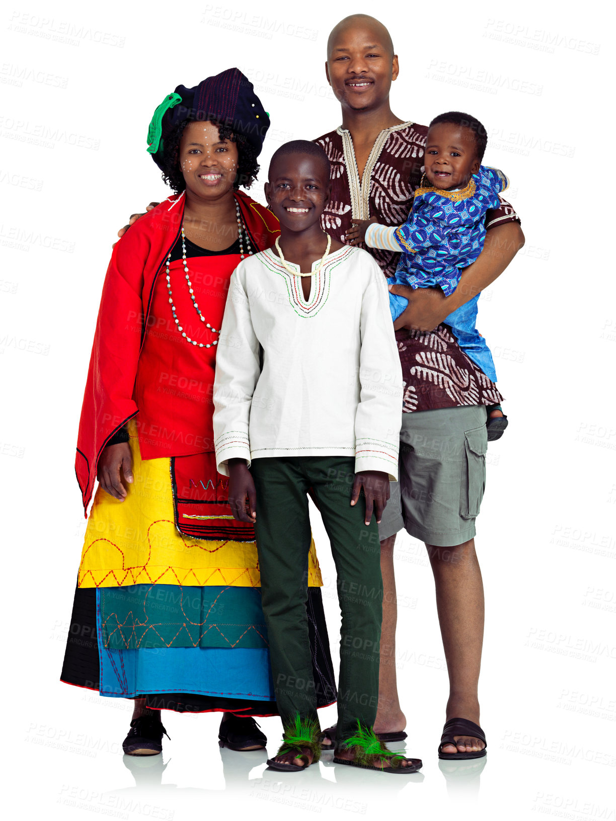 Buy stock photo A black family isolated on white