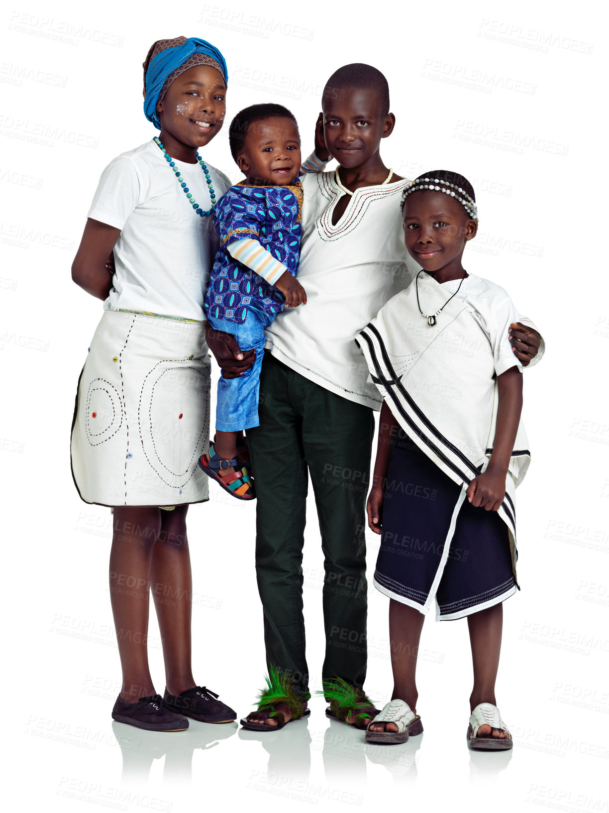 Buy stock photo African siblings against white background