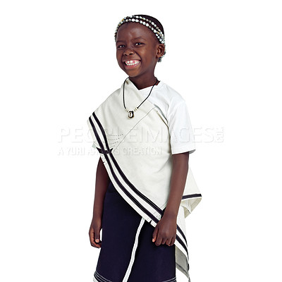 Buy stock photo A young african boy against a white background