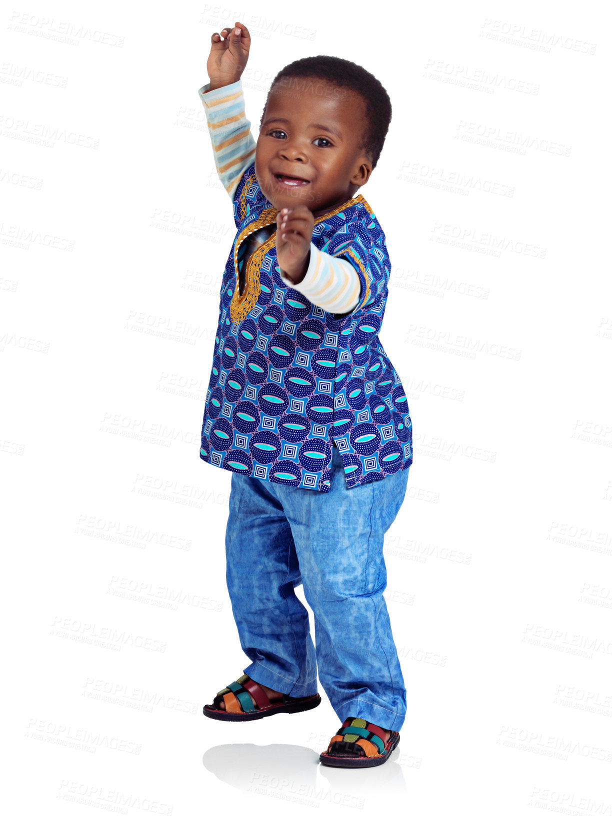 Buy stock photo Full body studio shot of an adorable african toddler dancing